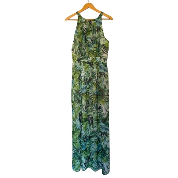 Anne Klein Dresses & Skirts - Anne Klein Tropical Palm Blue & Green Halter Maxi Dress Sz 12